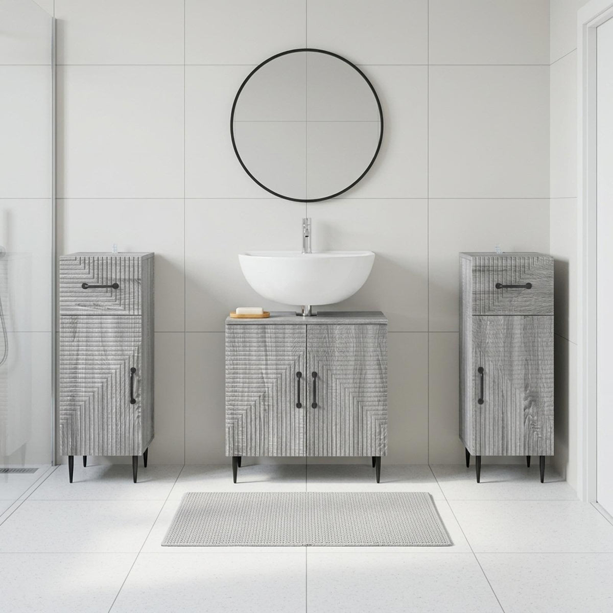 Set di armadietti da bagno in 3 pezzi HAARLEM Sonoma grigio