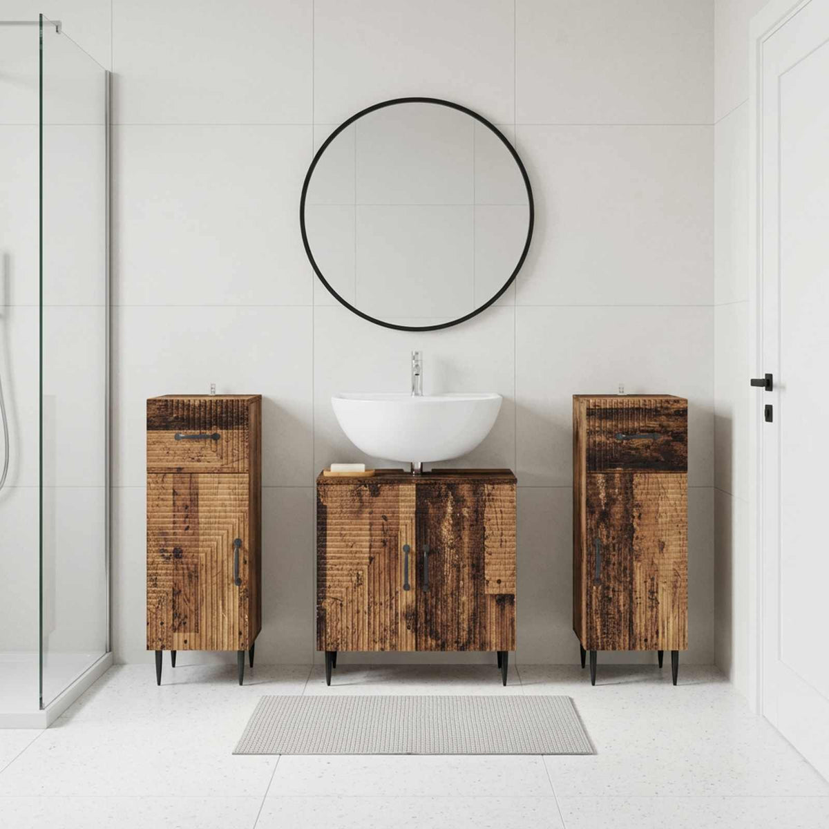 Set di armadietti da bagno in 3 pezzi HAARLEM Legno antico