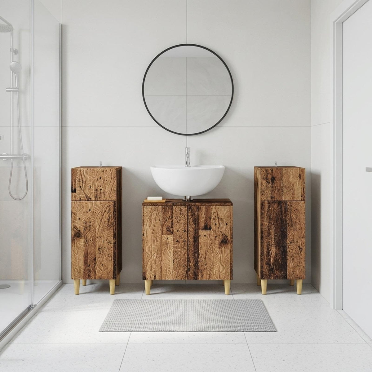 Set di armadietti da bagno in 3 pezzi DELFT Legno antico