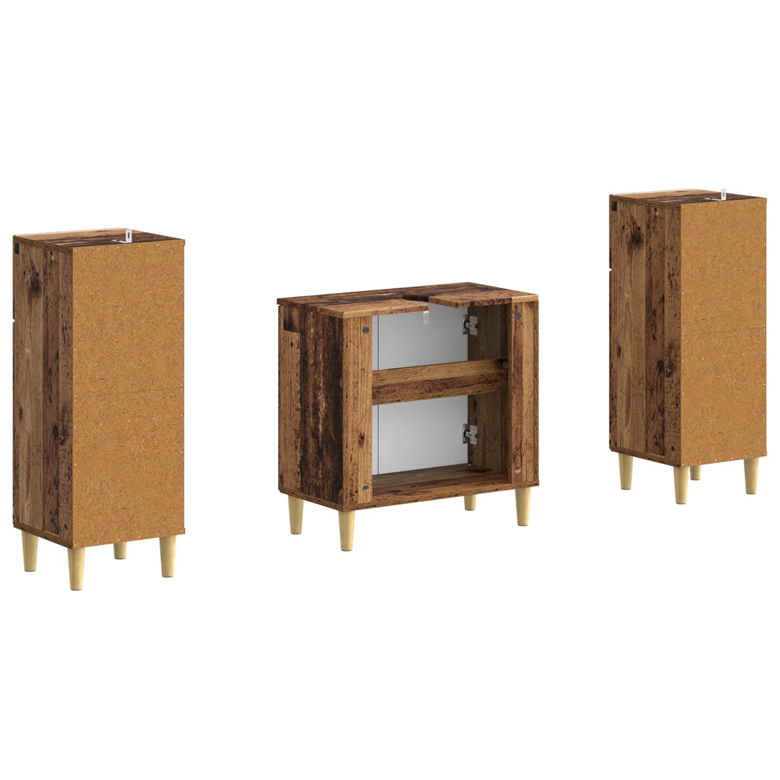 Set di Armadi da Bagno da 2 Pezzi DELFT Legno antico | homemem39