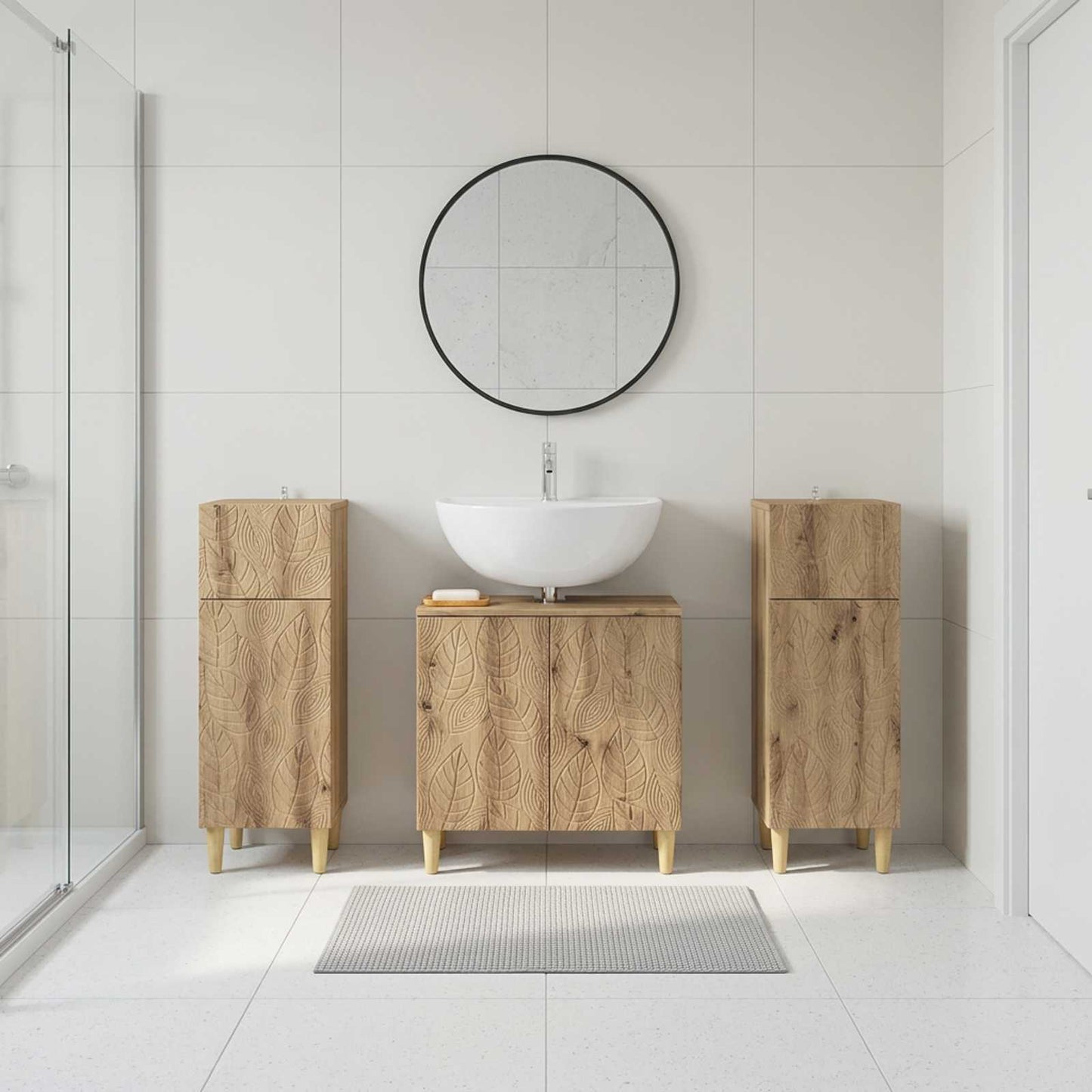 Set di armadietti da bagno in 3 pezzi DELFT Rovere Artigianale