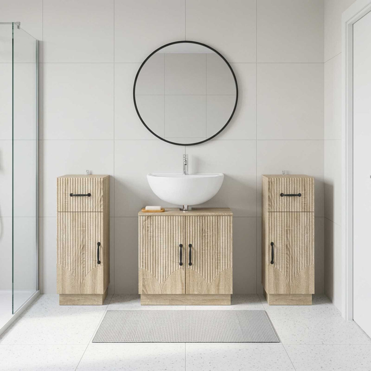 Set di armadietti da bagno in 3 pezzi HOORN Rovere Sonoma