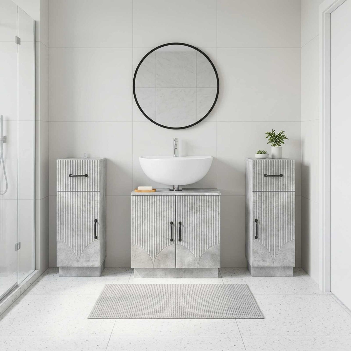 Set di armadietti da bagno in 3 pezzi HOORN Grigio Cemento
