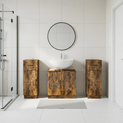 Set di armadietti da bagno in 3 pezzi HOORN Rovere Fumo