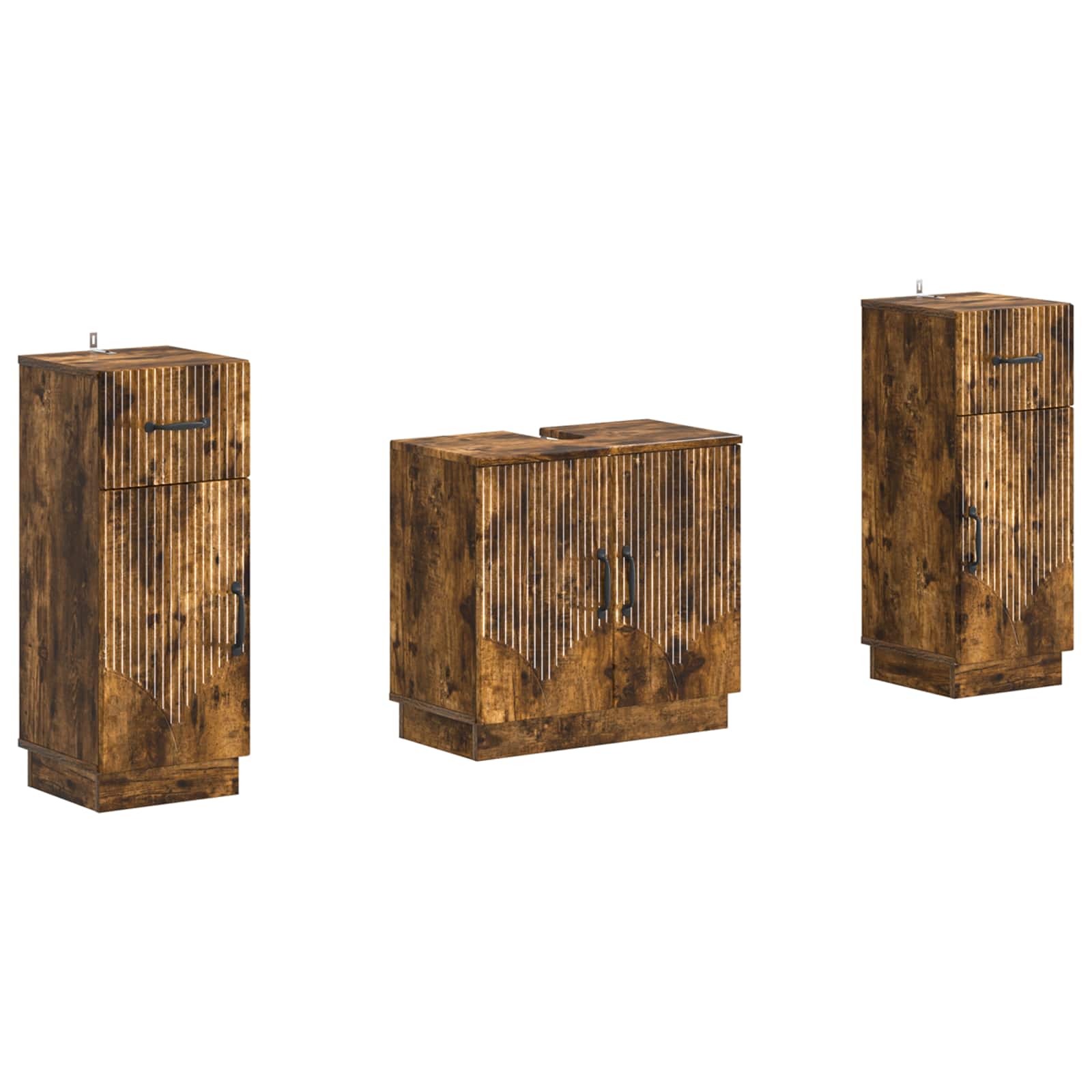 Set di Armadi da Bagno da 2 Pezzi HOORN Rovere Fumo | homemem39