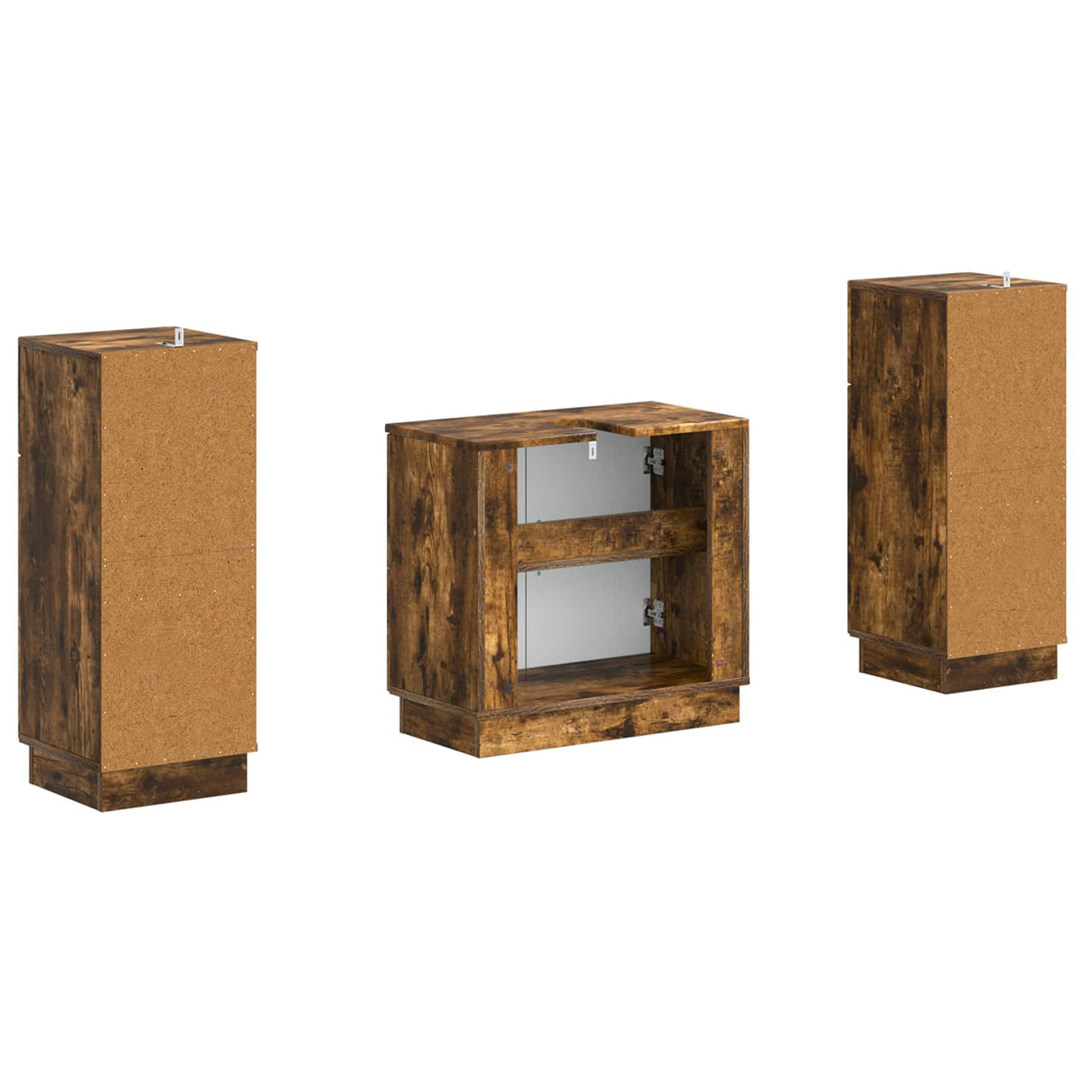 Set di armadietti da bagno in 3 pezzi HOORN Rovere Fumo