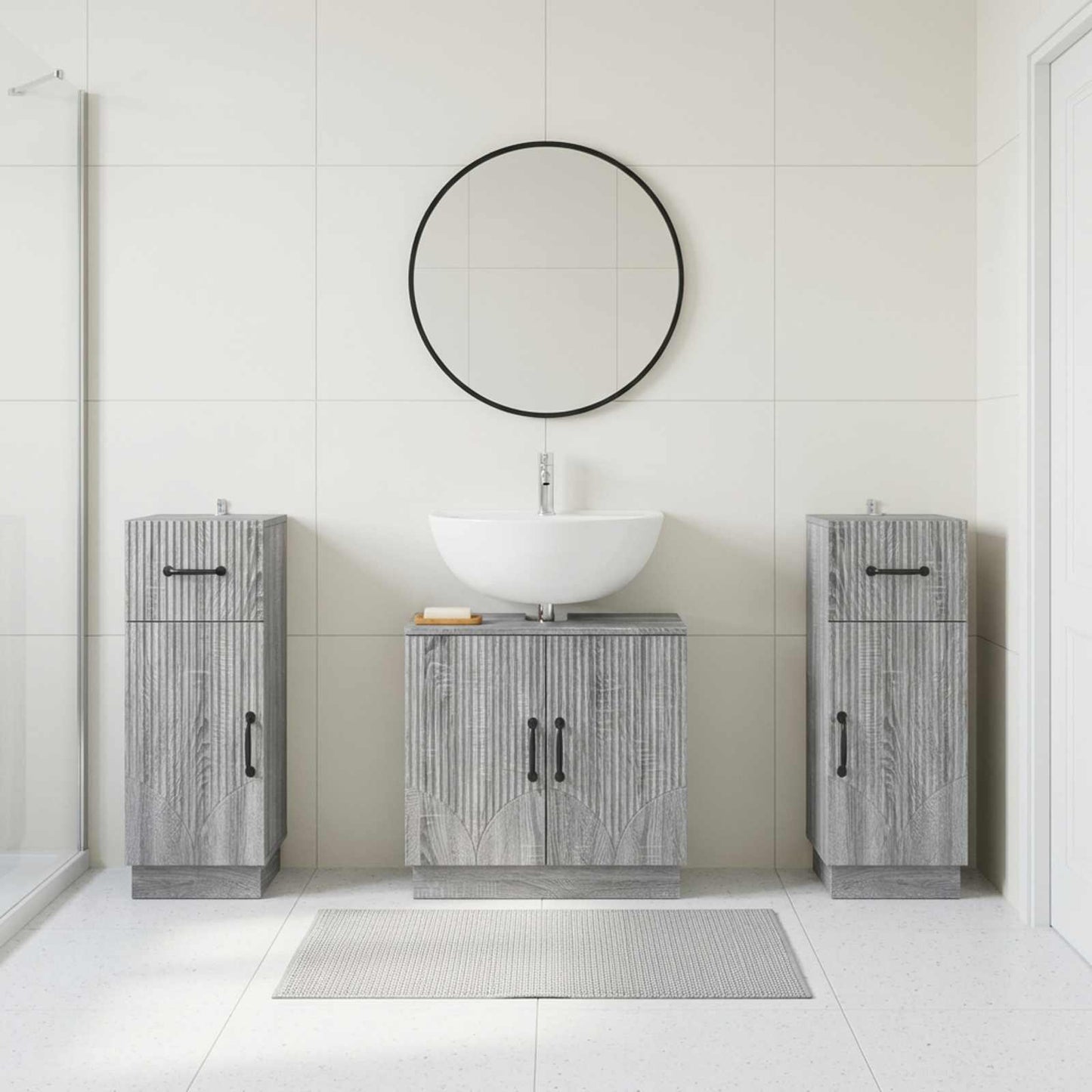 Set di armadietti da bagno in 3 pezzi HOORN Sonoma grigio