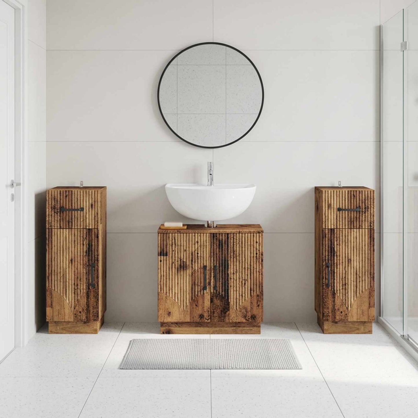 Set di armadietti da bagno in 3 pezzi HOORN Legno antico