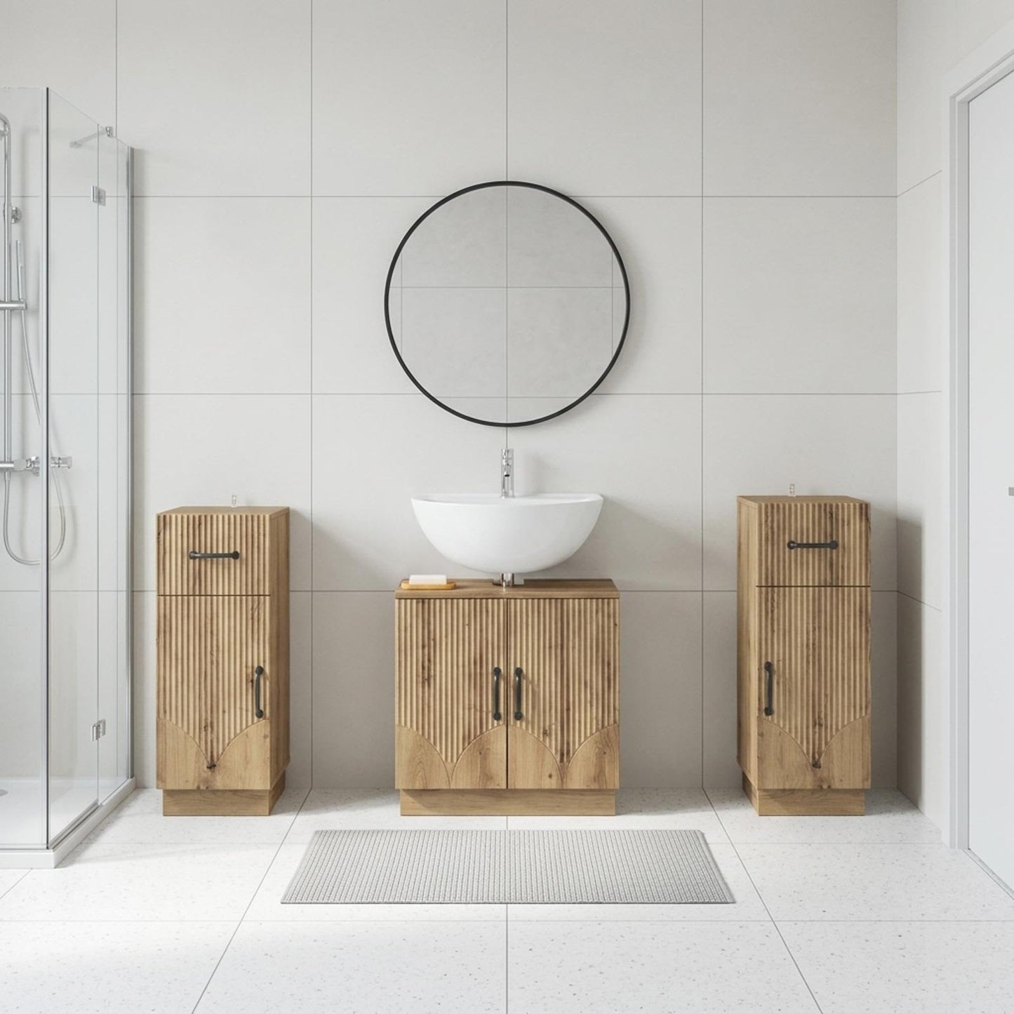 Set di armadietti da bagno in 3 pezzi HOORN Rovere Artigianale