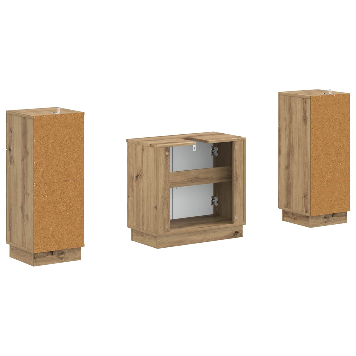 Set di armadietti da bagno in 3 pezzi HOORN Rovere Artigianale