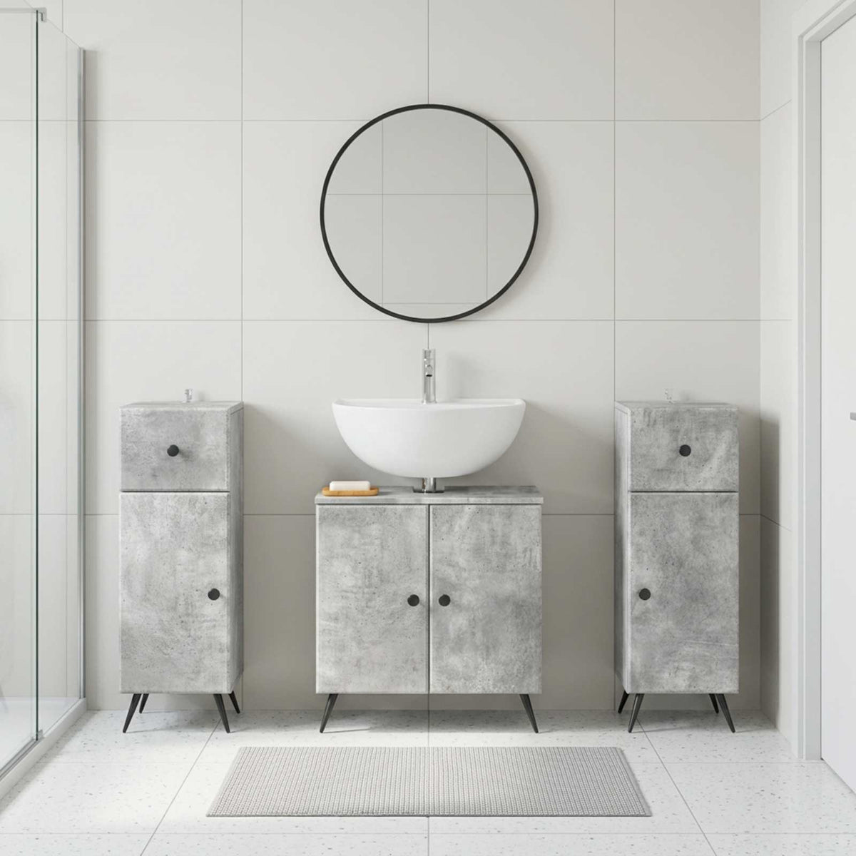 Set di armadietti da bagno in 3 pezzi BREDA Grigio Cemento