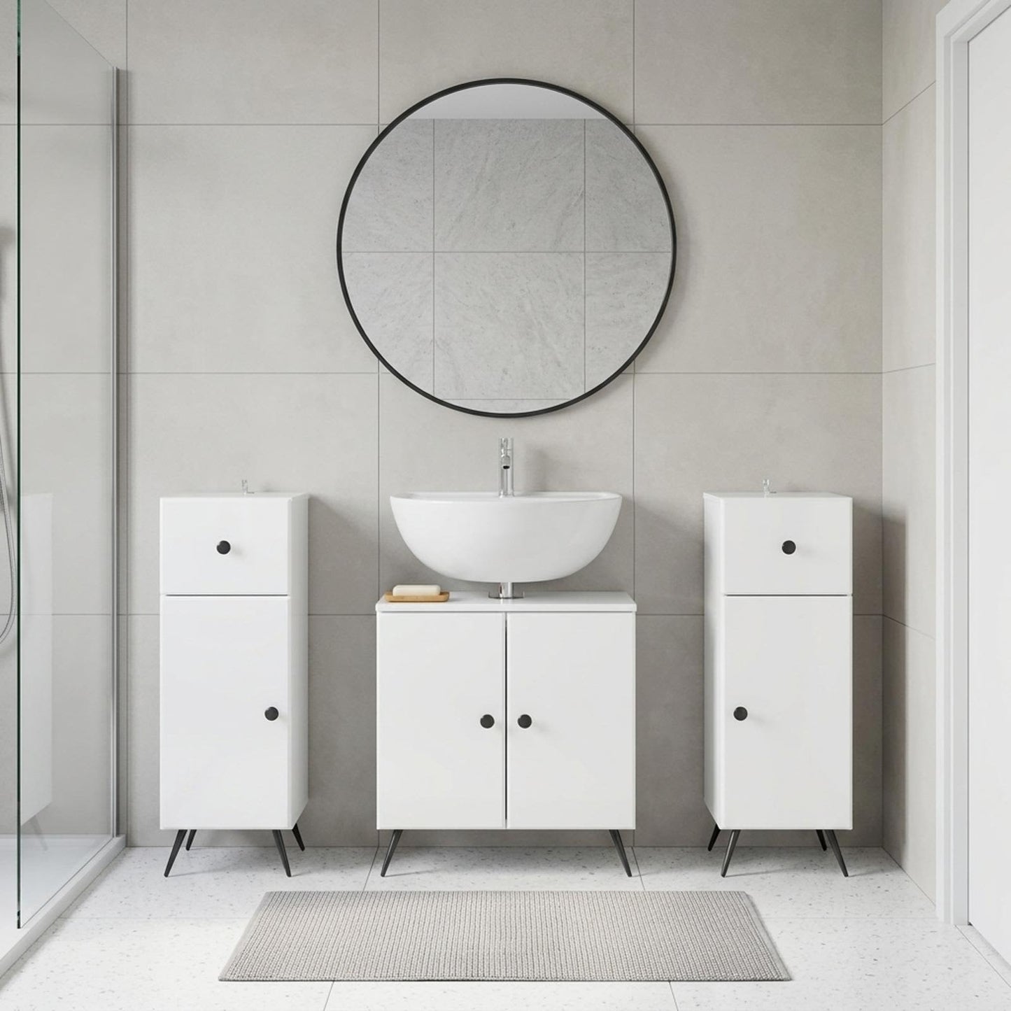 Set di armadietti da bagno in 3 pezzi BREDA Bianco Lucido