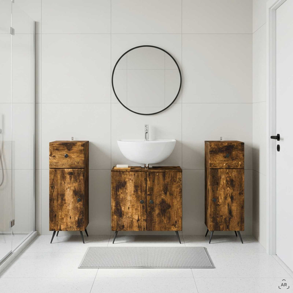 Set di armadietti da bagno in 3 pezzi BREDA Rovere Fumo
