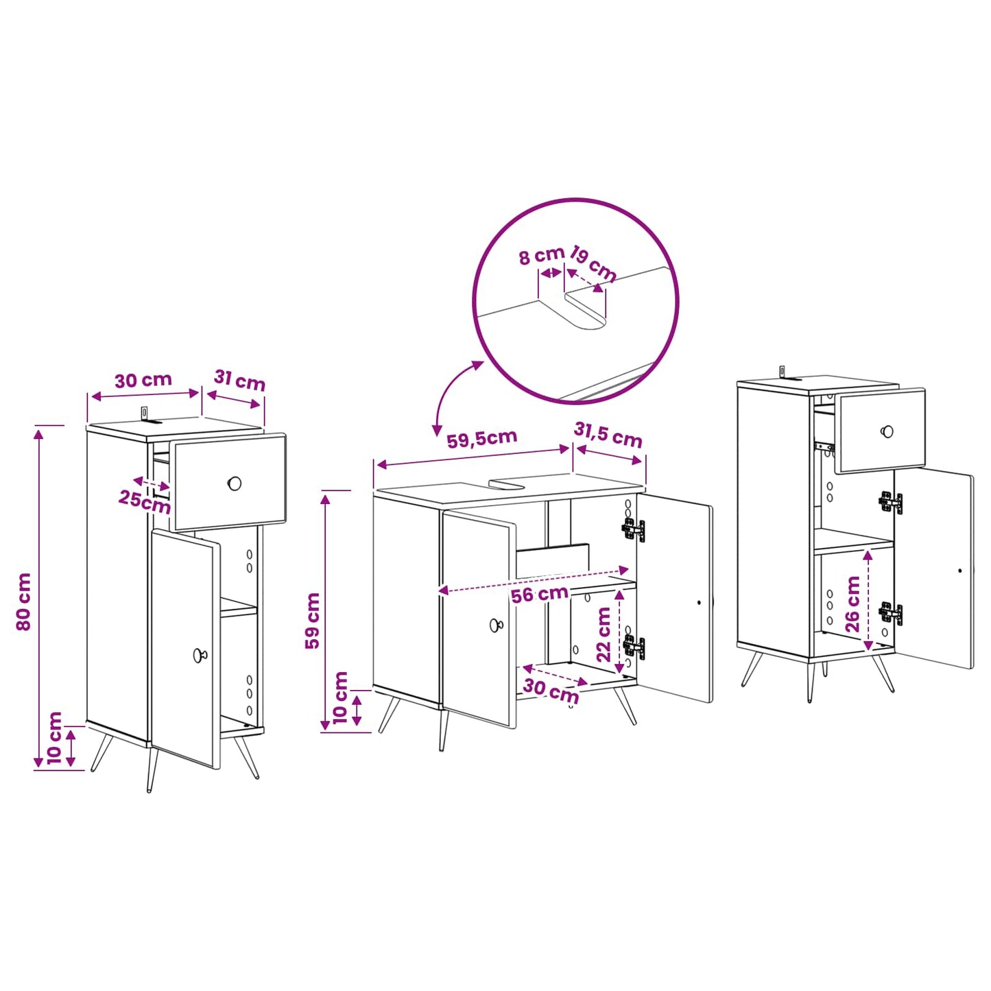 Set di Armadi da Bagno da 2 Pezzi BREDA Rovere Fumo | homemem39