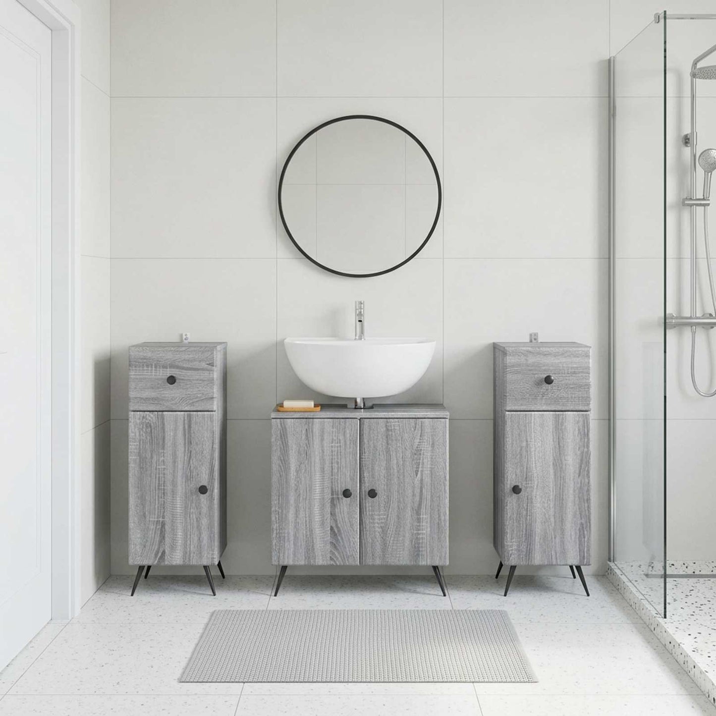 Set di armadietti da bagno in 3 pezzi BREDA Sonoma grigio