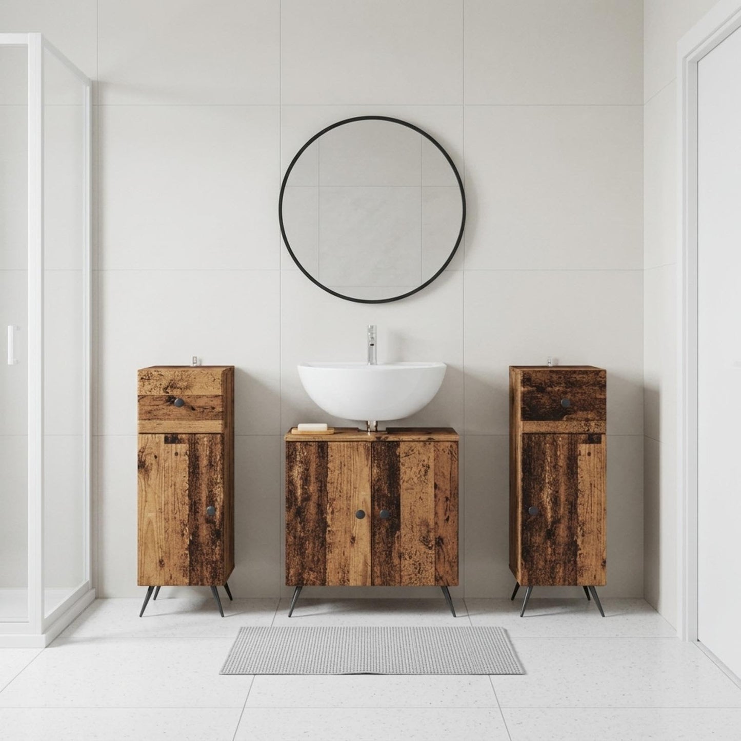 Set di armadietti da bagno in 3 pezzi BREDA Legno antico