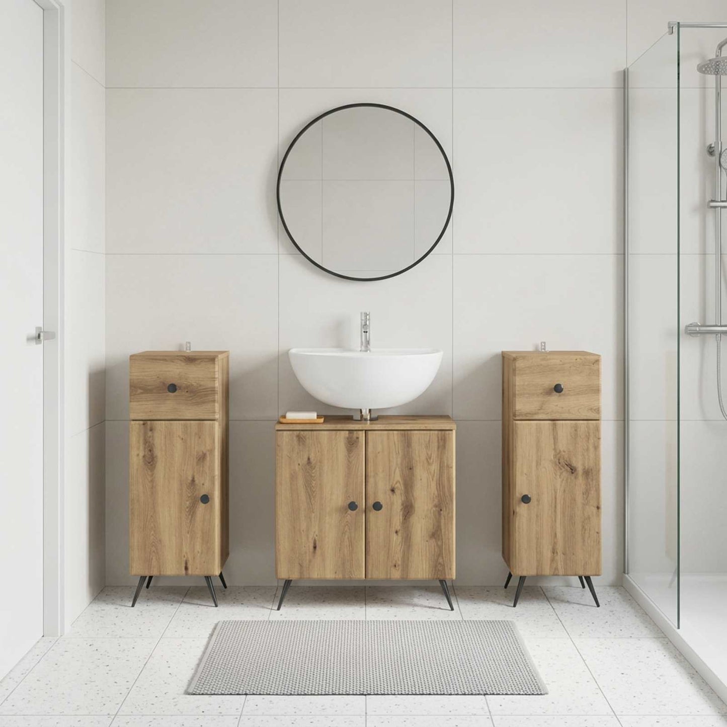 Set di armadietti da bagno in 3 pezzi BREDA Rovere Artigianale