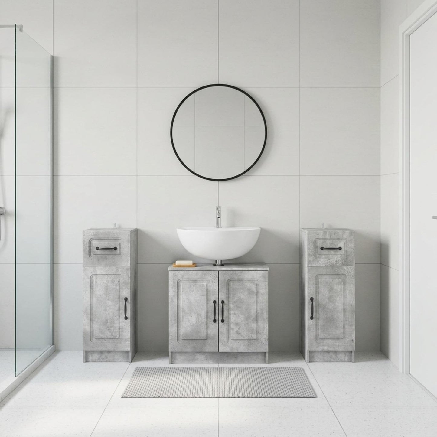 Set di armadietti da bagno in 3 pezzi UTRECHT Grigio Cemento