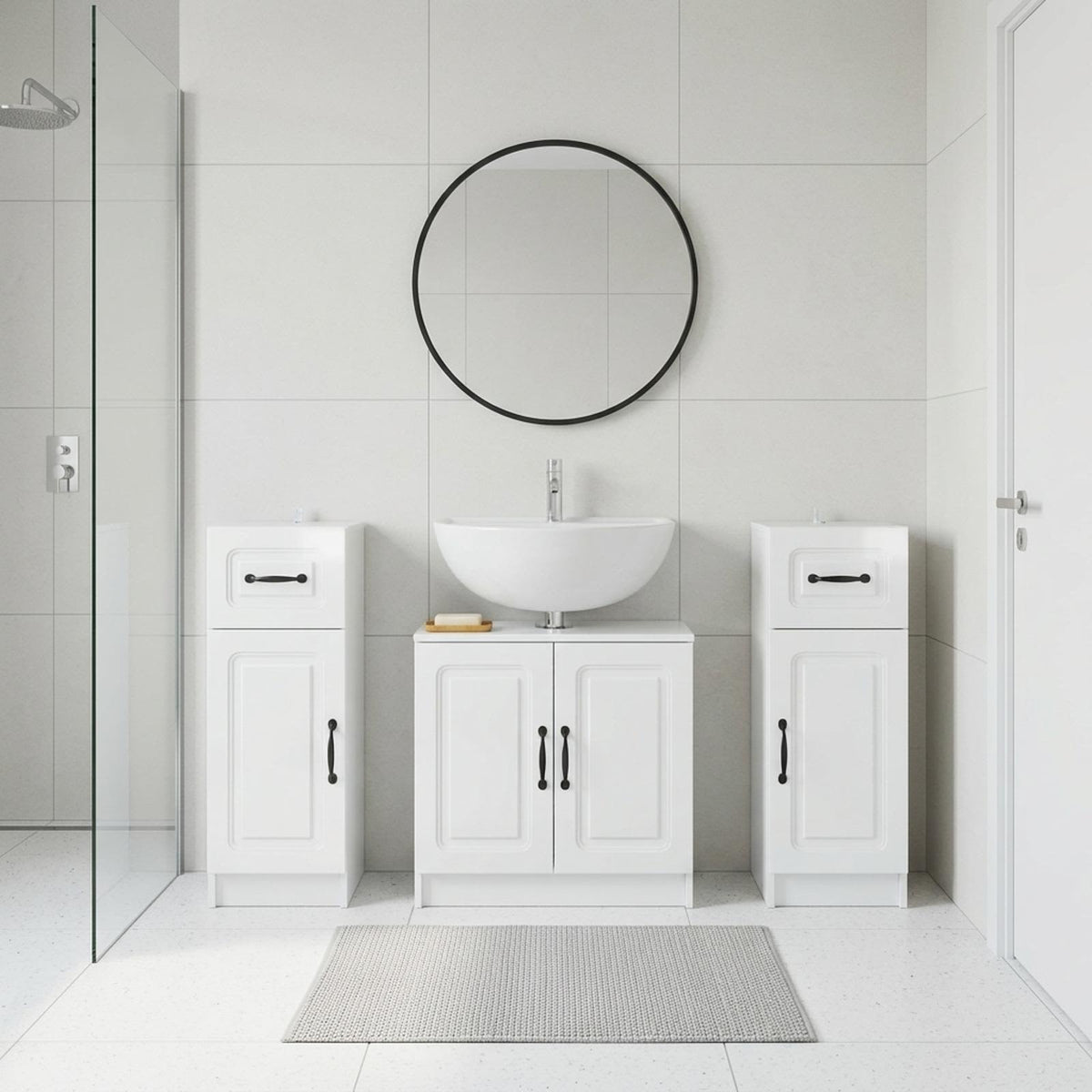 Set di armadietti da bagno in 3 pezzi UTRECHT Bianco Lucido