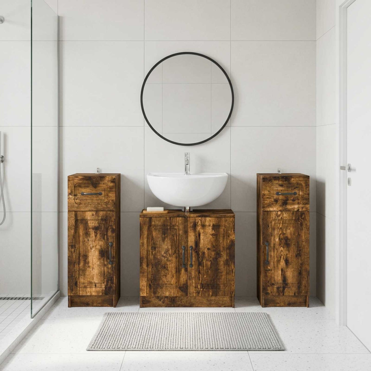 Set di armadietti da bagno in 3 pezzi UTRECHT Rovere Fumo