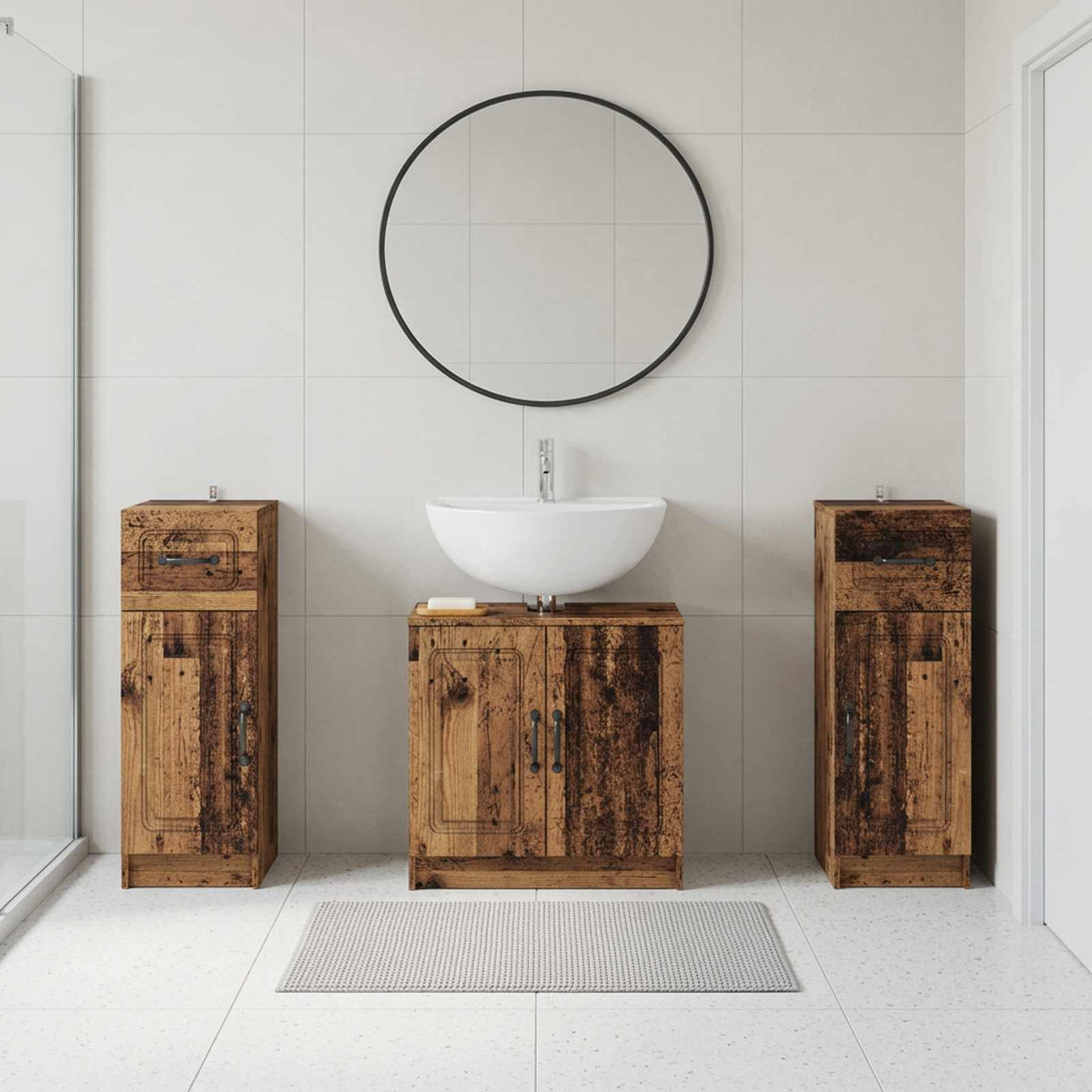 Set di armadietti da bagno in 3 pezzi UTRECHT Legno antico