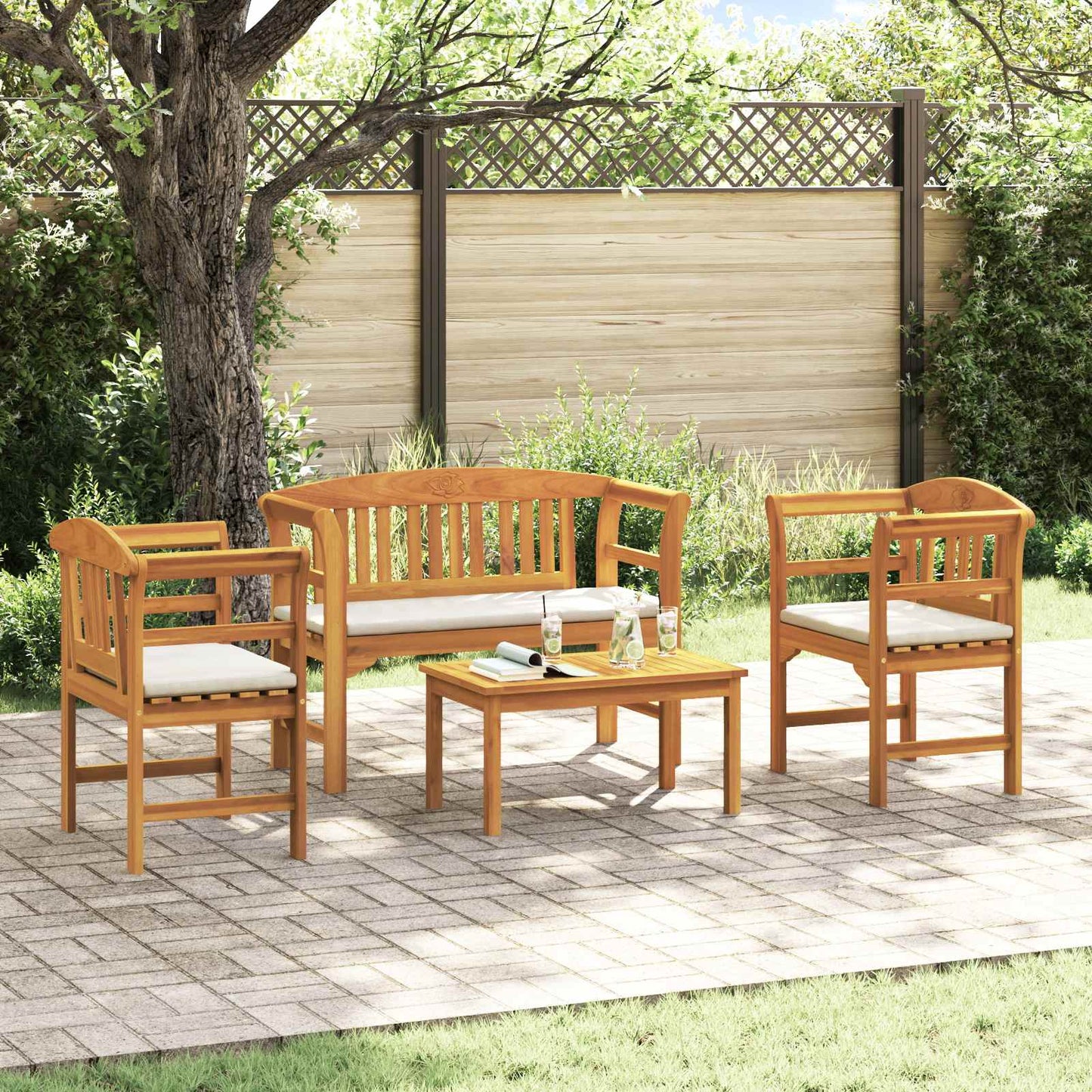 Set da giardino con divano a rosa con cuscino 4 pcs | homemem39