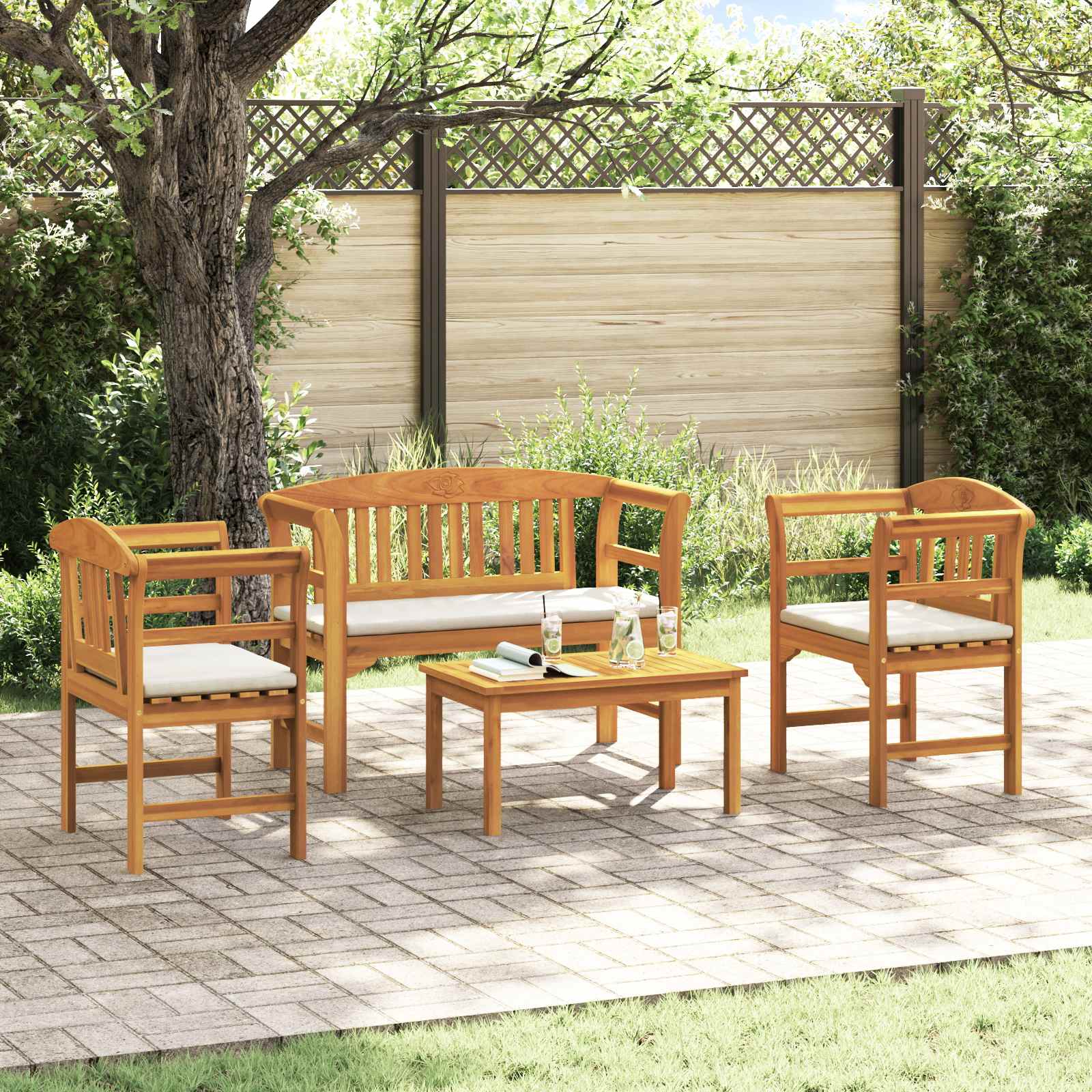 Set da giardino con divano a rosa con cuscino 4 pcs | homemem39
