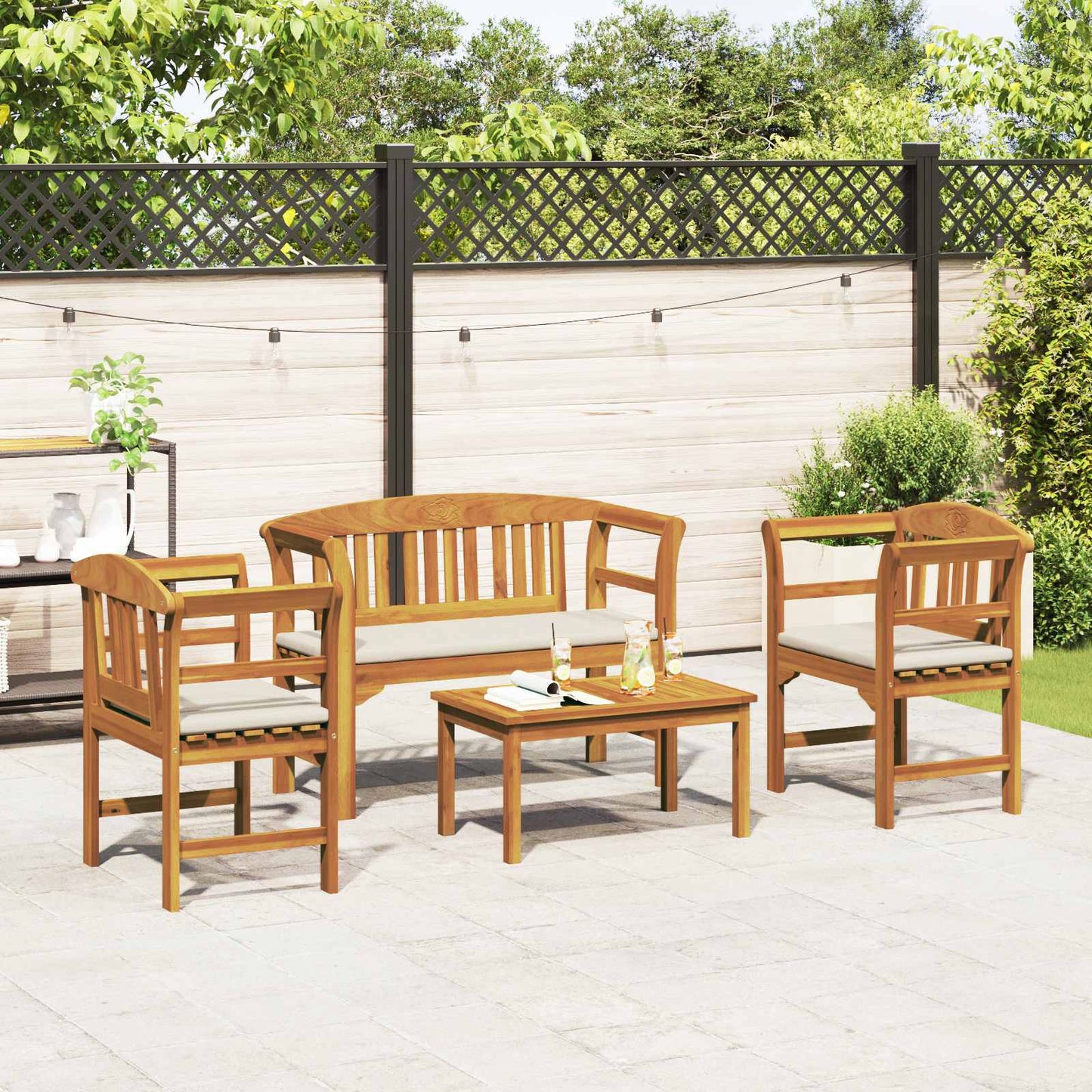 Set da giardino con divano a rosa con cuscino 4 pcs | homemem39