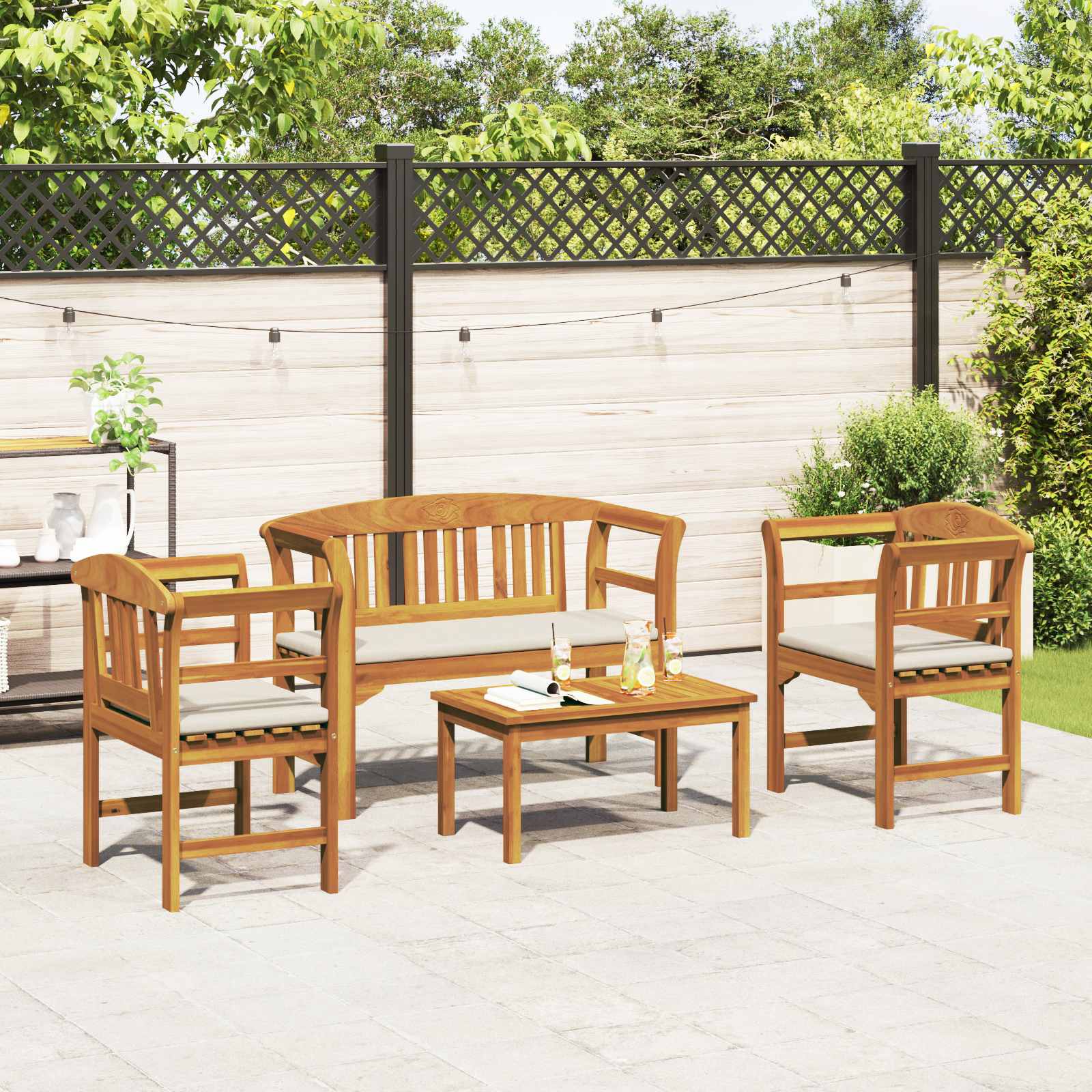 Set da giardino con divano a rosa con cuscino 4 pcs | homemem39
