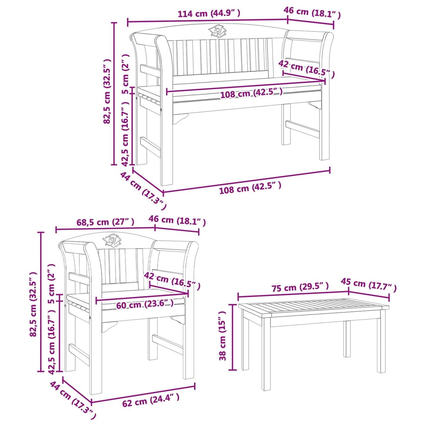 Set da giardino con divano a rosa con cuscino 4 pcs | homemem39