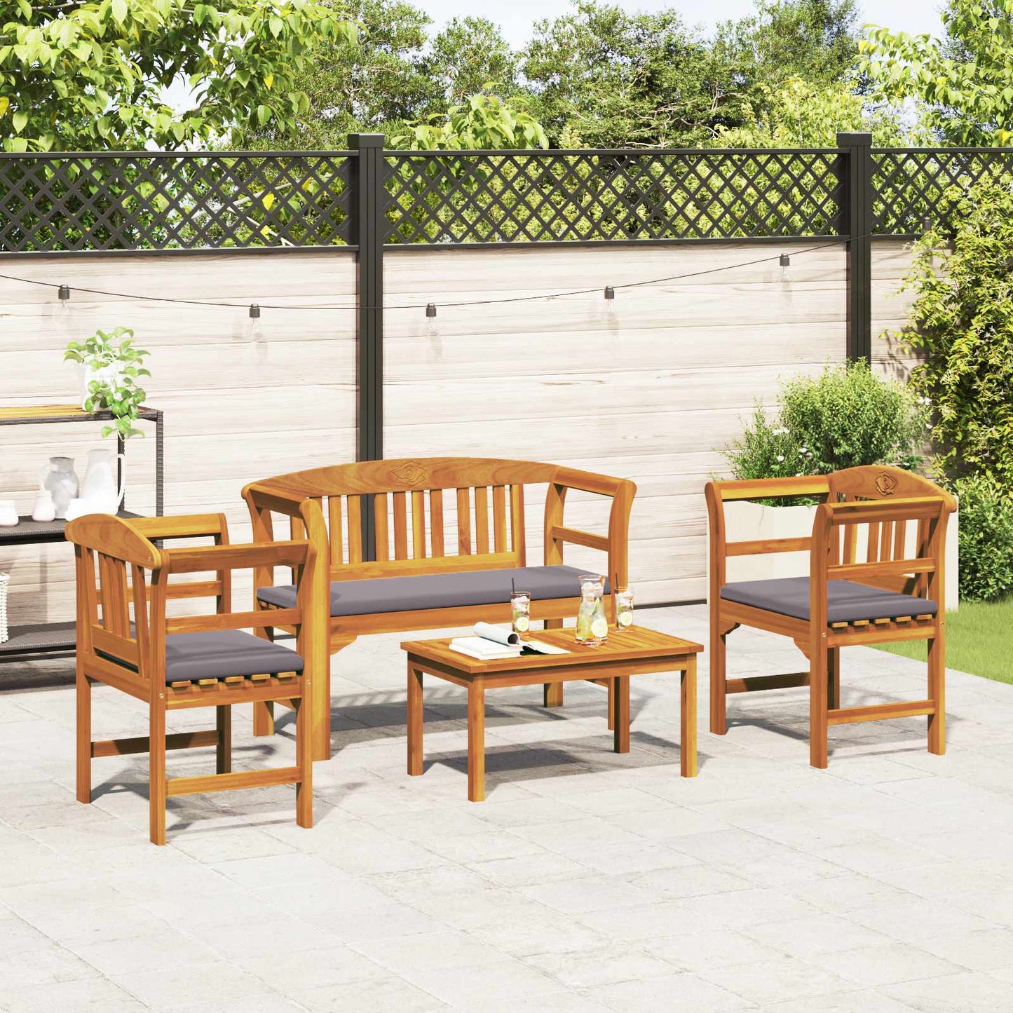 Set da giardino con divano a rosa con cuscino 4 pcs | homemem39