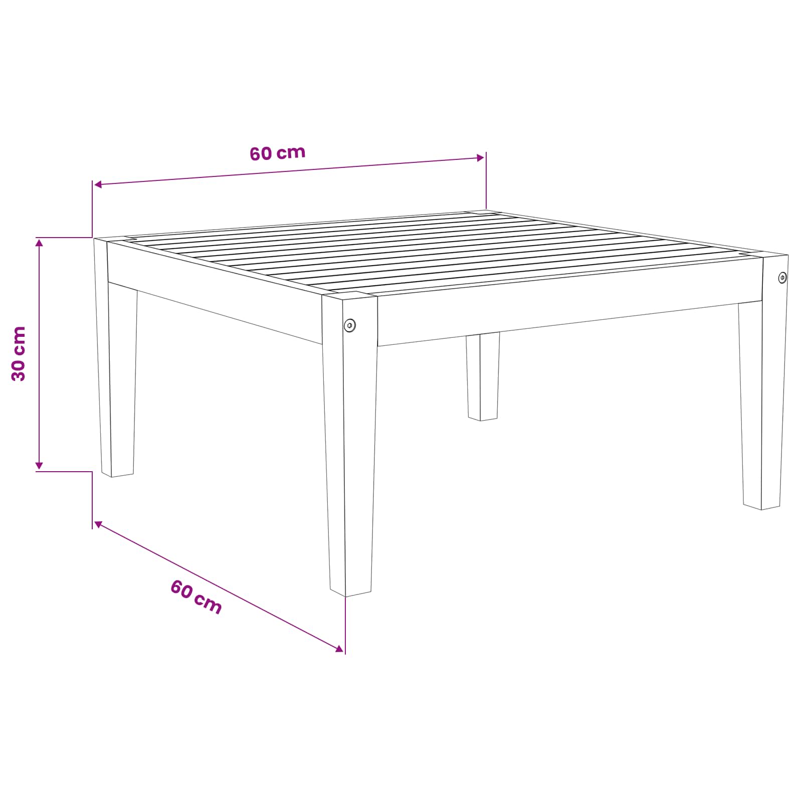 tavolo Legno di Acacia Massello Naturale 60 x 60 x 30 cm | homemem39