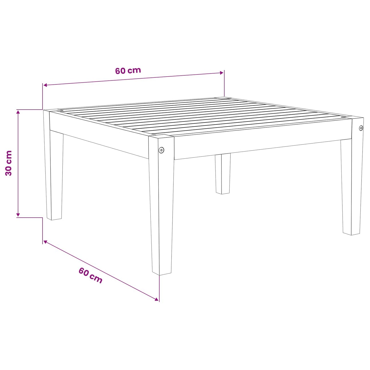 tavolo Legno di Acacia Massello Naturale 60 x 60 x 30 cm | homemem39