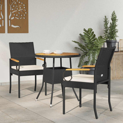 Sedie da giardino 2 pcs Nero e Bianco Crema Polyrattan e acacia