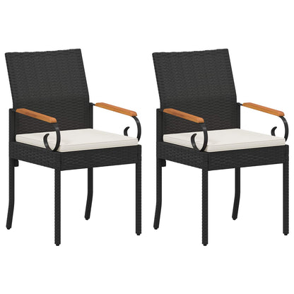 Sedie da giardino 2 pcs Nero e Bianco Crema Polyrattan e acacia