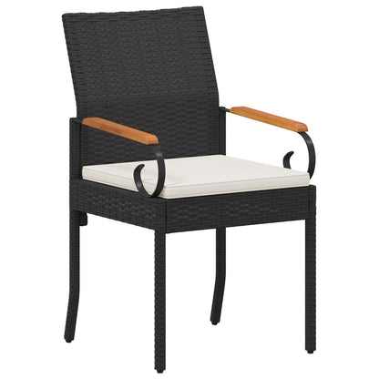 Sedie da giardino 2 pcs Nero e Bianco Crema Polyrattan e acacia | homemem39