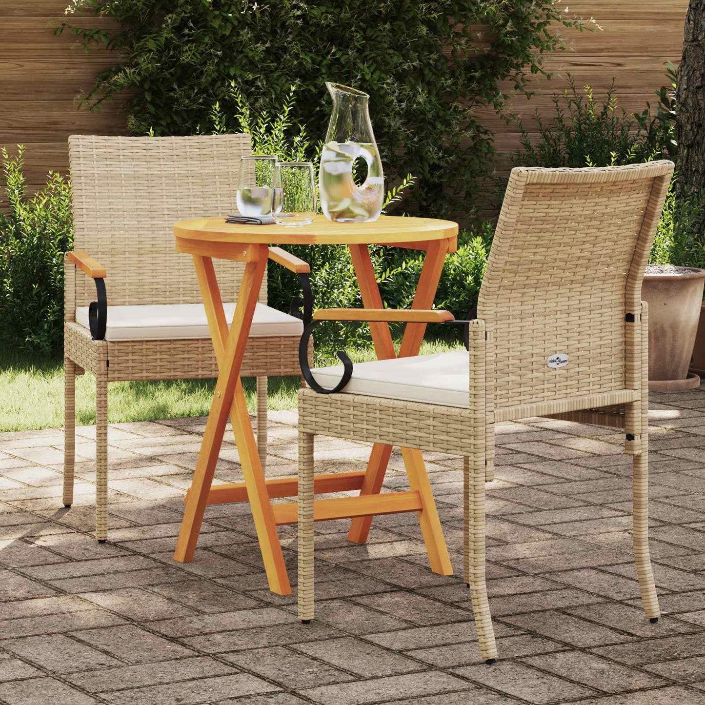 Sedie da giardino con cuscino 2 pcs Beige e Bianco Crema
