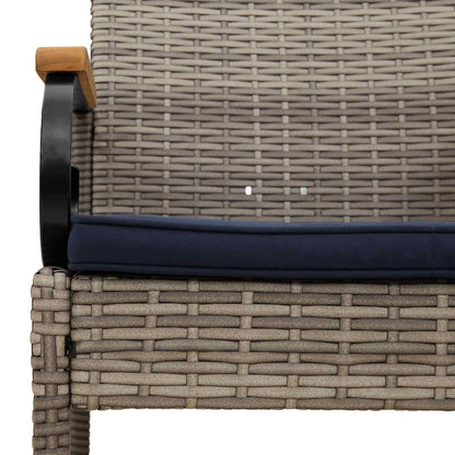 Sedie da giardino 2 pcs Grigio e Blu Navy Polyrattan e acacia | homemem39