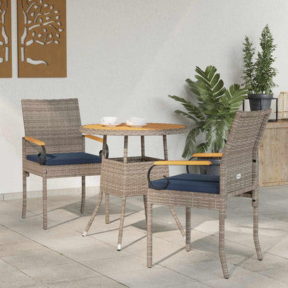 Sedie da giardino 2 pcs Grigio e Blu Navy Polyrattan e acacia | homemem39