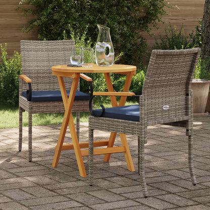 Sedie da giardino 2 pcs Grigio e Blu Navy Polyrattan e acacia