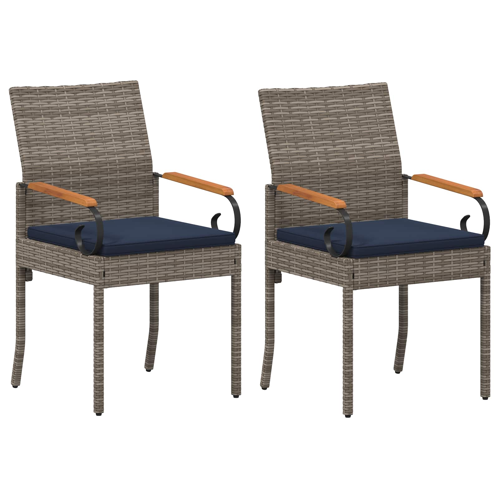 Sedie da giardino 2 pcs Grigio e Blu Navy Polyrattan e acacia | homemem39
