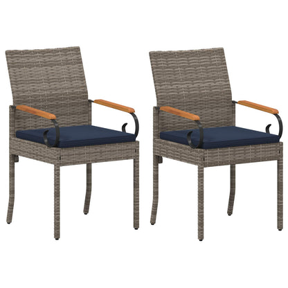 Sedie da giardino 2 pcs Grigio e Blu Navy Polyrattan e acacia | homemem39