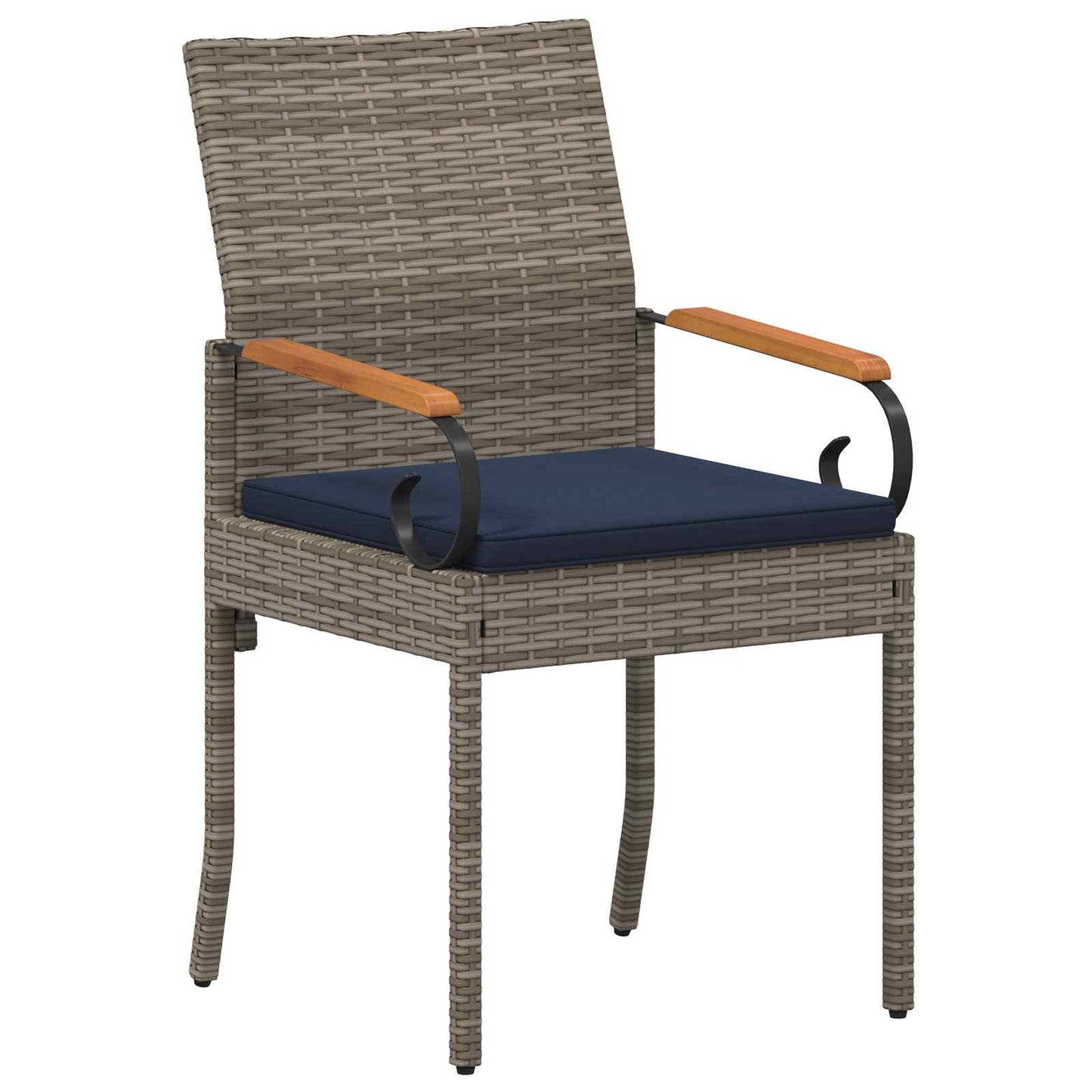 Sedie da giardino 2 pcs Grigio e Blu Navy Polyrattan e acacia | homemem39