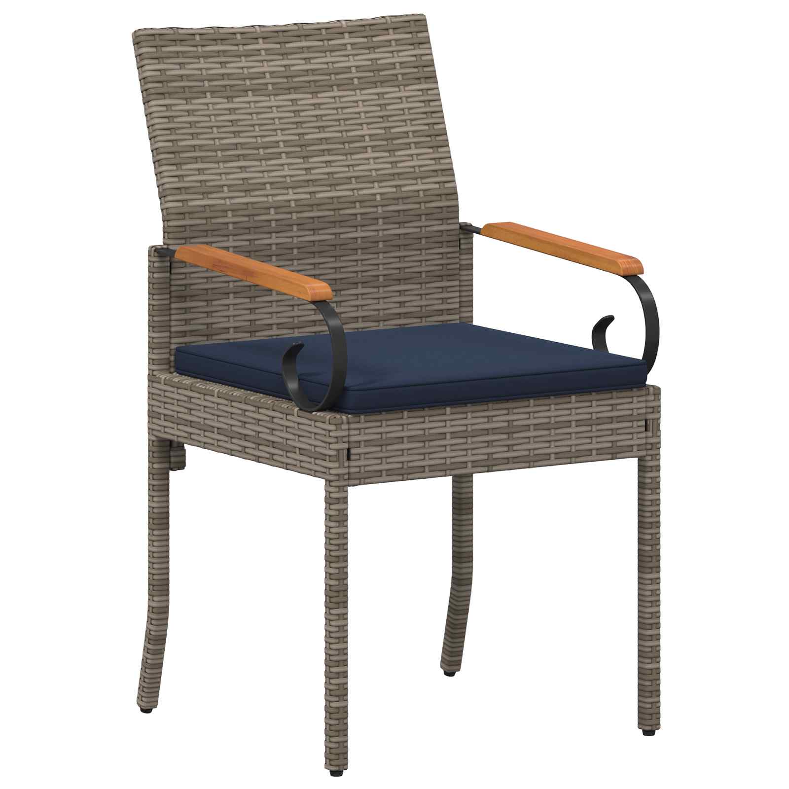 Sedie da giardino 2 pcs Grigio e Blu Navy Polyrattan e acacia | homemem39