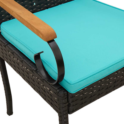 Sedie da giardino 2 pcs Nero e Turchese Polyrattan e acacia | homemem39