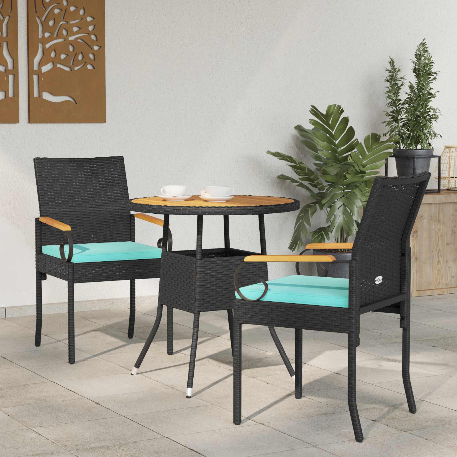 Sedie da giardino 2 pcs Nero e Turchese Polyrattan e acacia | homemem39