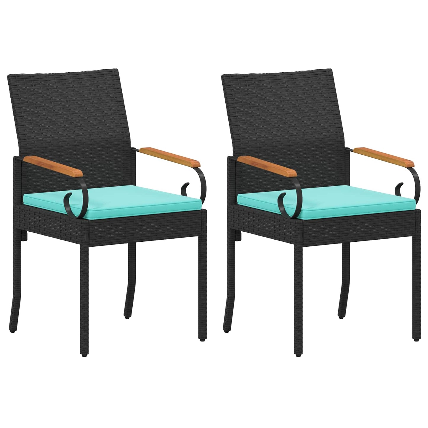 Sedie da giardino 2 pcs Nero e Turchese Polyrattan e acacia | homemem39