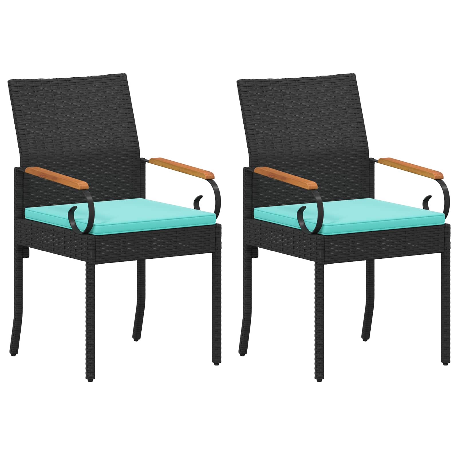 Sedie da giardino 2 pcs Nero e Turchese Polyrattan e acacia | homemem39