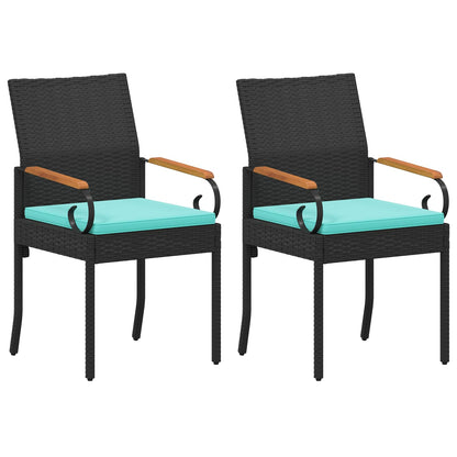 Sedie da giardino 2 pcs Nero e Turchese Polyrattan e acacia | homemem39
