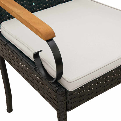 Sedie da giardino 4 pcs Nero e Bianco Crema Polyrattan e acacia | homemem39